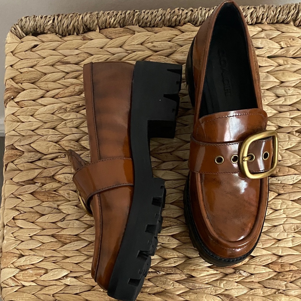 Coach Women's Brown Loafers with Gold Buckle